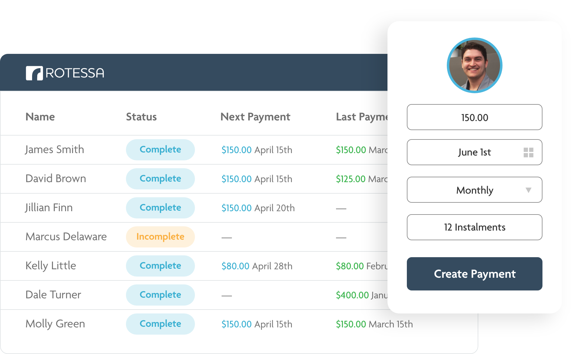 PAD payment backend in Rotessa software