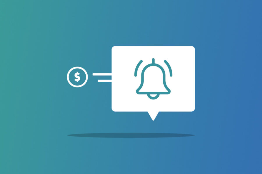 A graphic with a bell inside of a speech bubble.