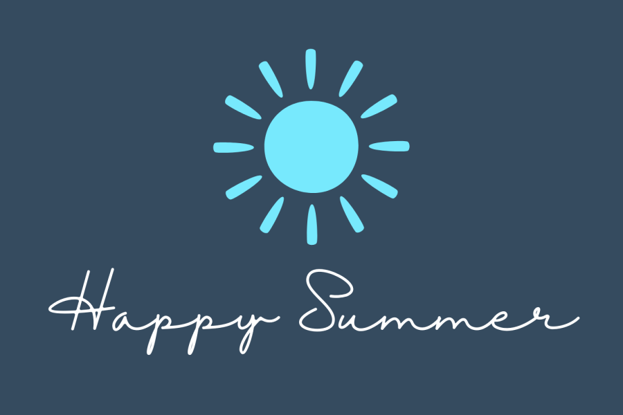 Happy summer graphic with a sun