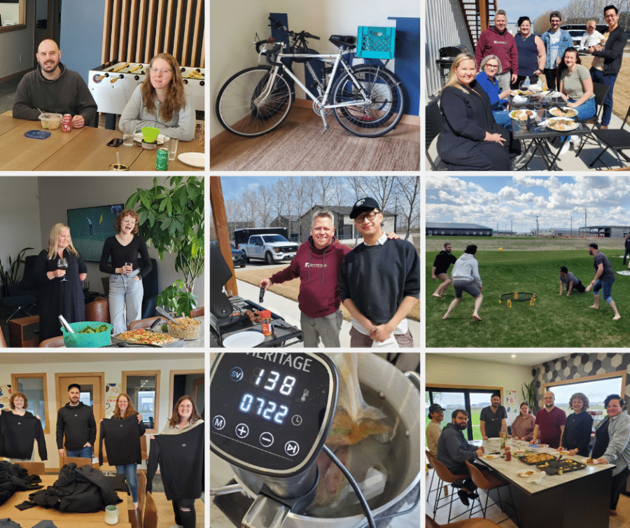 A collage of pictures featuring the Rotessa team enjoying the outdoors, or eating food together.