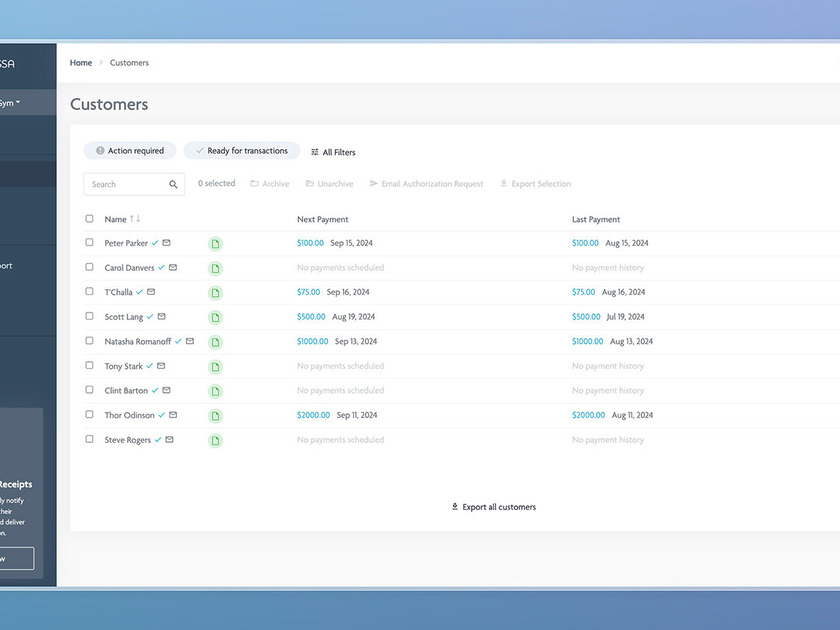 Screenshot of Rotessa PAD payment processor's app interface
