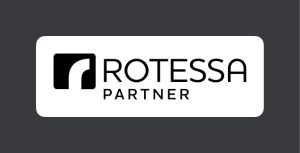 White Rotessa Partner badge on a black background.